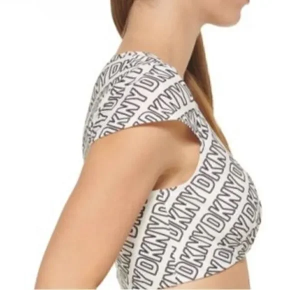 🛍️DKNY Women’s Logo soft white cropped Print Bikini swim Top , one piece XL 💥 - Picture 5 of 8